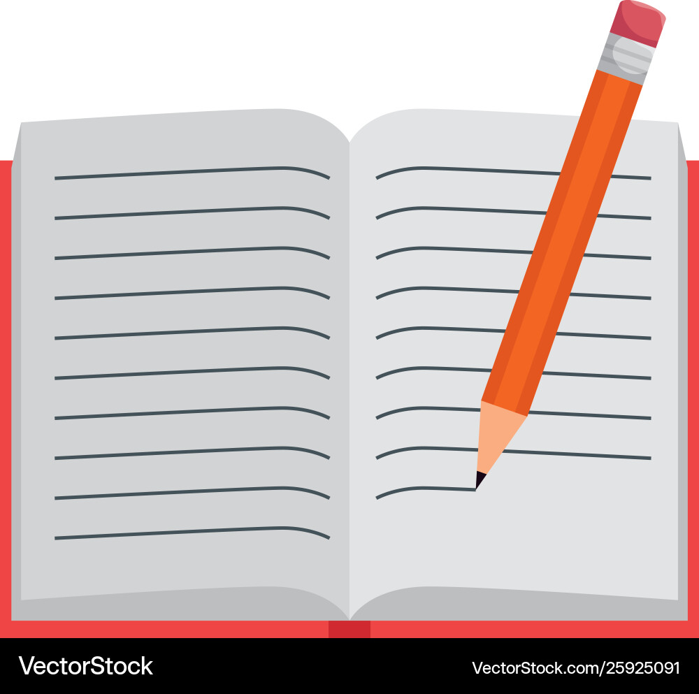 Text book open with pencil writing Text book open with pencil writing Vector Image
