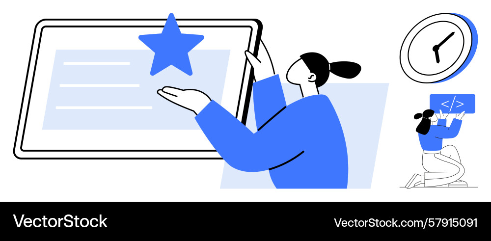 User interacting with a tablet to highlight User interacting with a tablet to highlight vector image