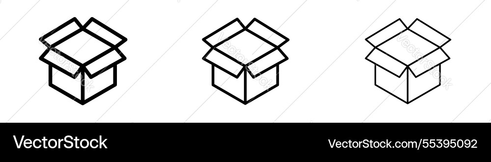 Open box icons in three different stroke lines Vector Image