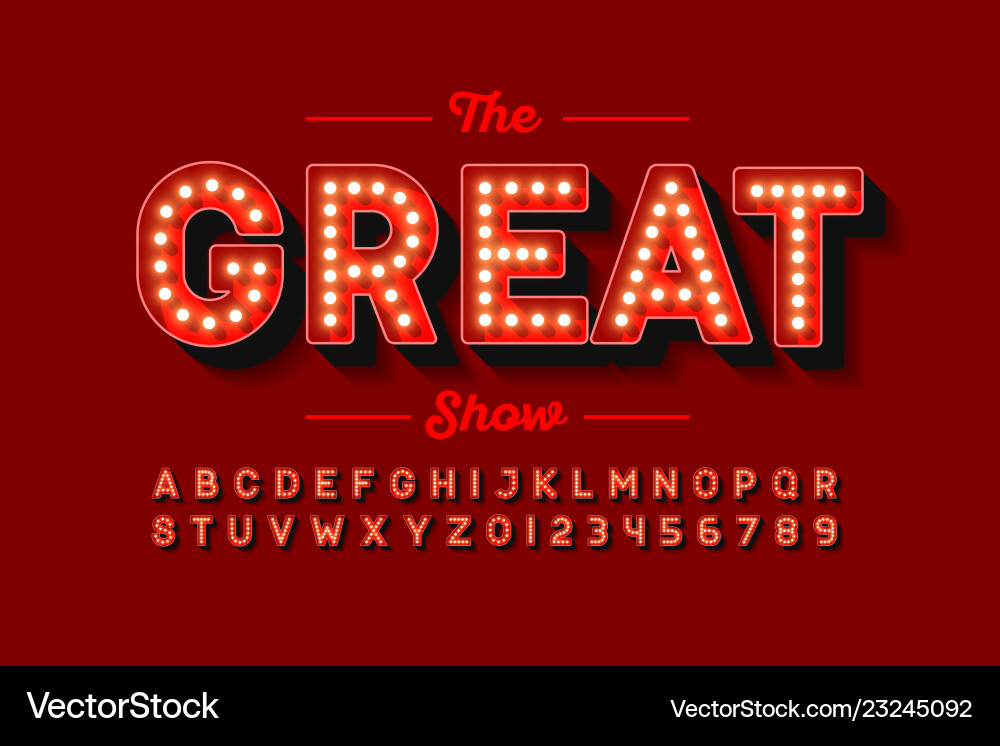 Retro Broadway Light Bulb Font Vektorbild