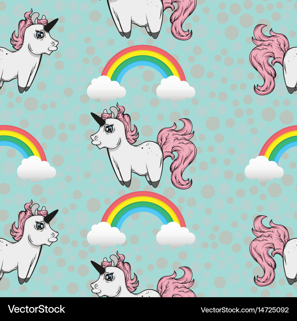 Seamless pattern with unicorns and rainbows vector image