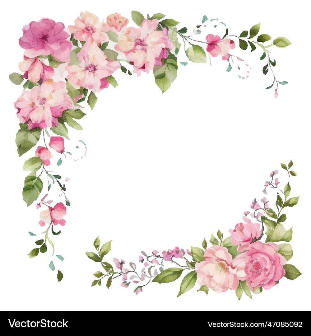 Watercolor Pink Floral Border Vector Image