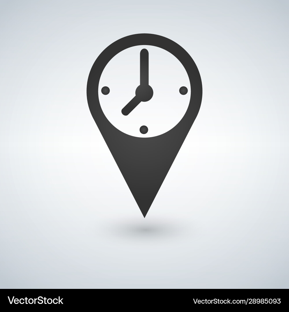 An isolated map mark with a clock icon An isolated map mark with a clock icon Vector Image