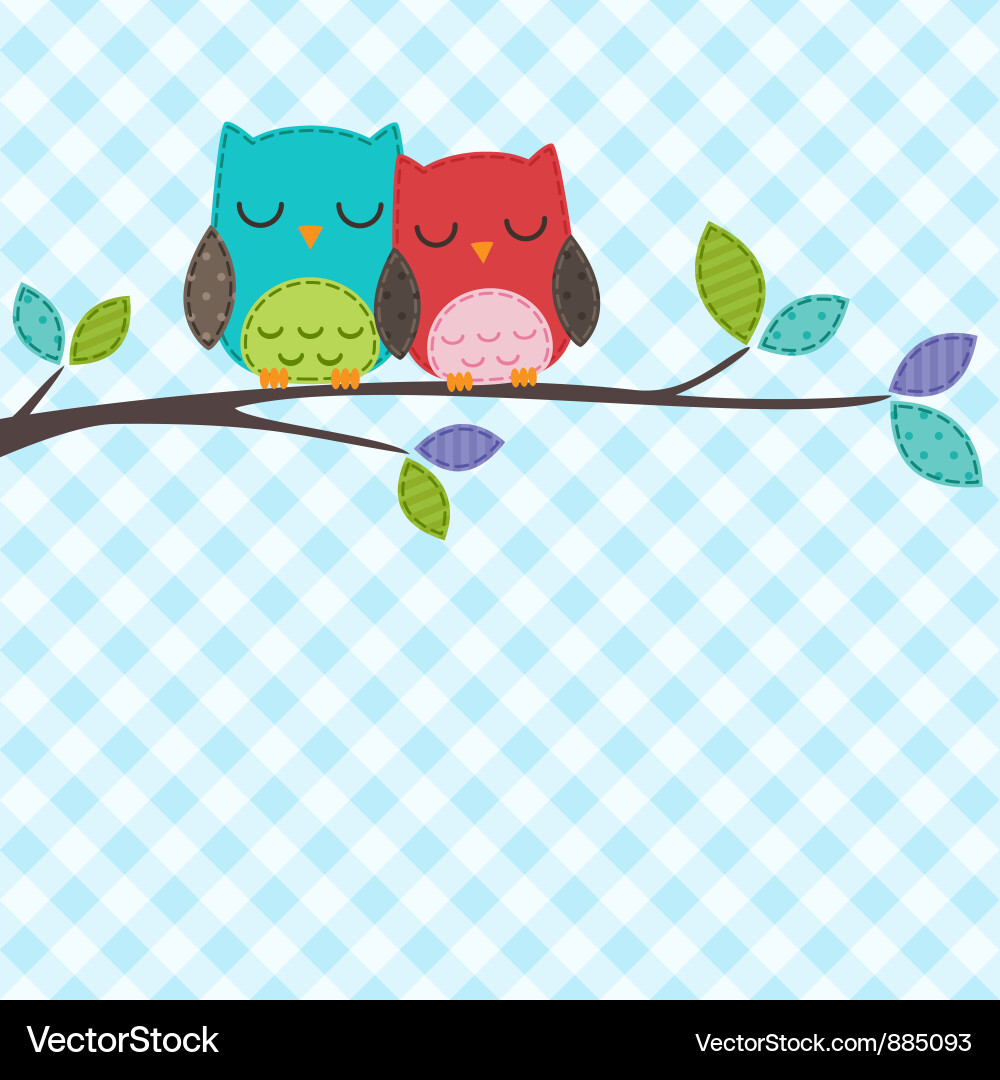 Charming Owls on Checkerboard Vector Image
