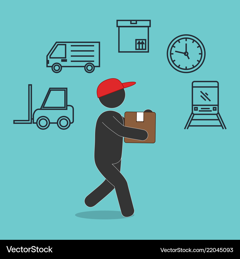 Delivery service worker character with set icons Delivery service worker character with set icons Vector Image