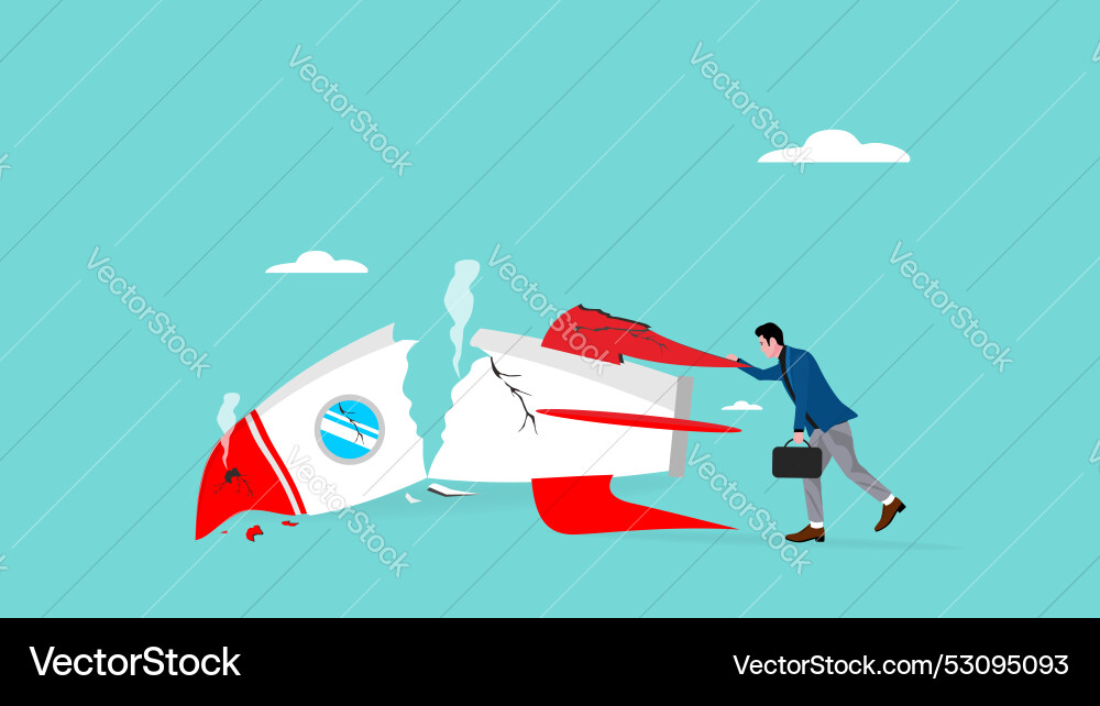 Failed and crashed business rocket startup sad Failed and crashed business rocket startup sad vector image