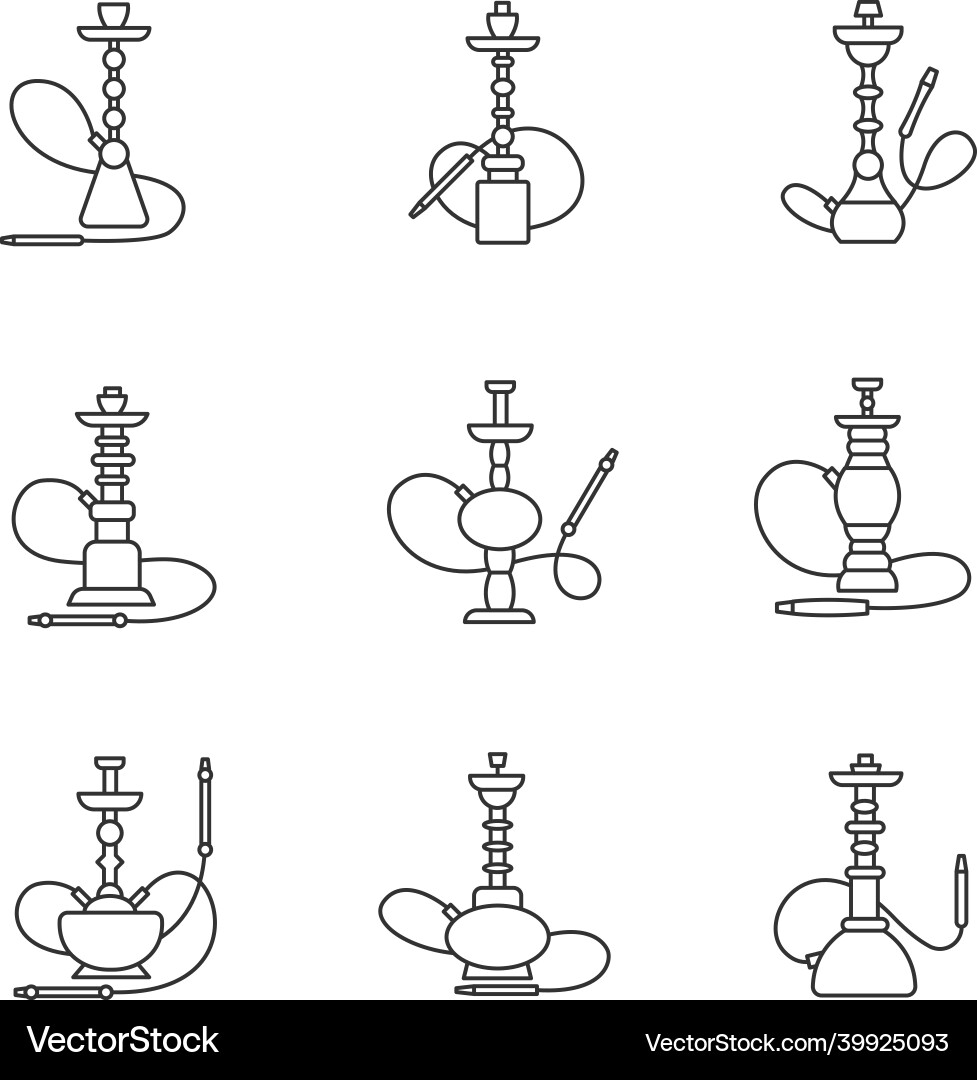 Hookah pixel perfect linear icons set custom Vector Image