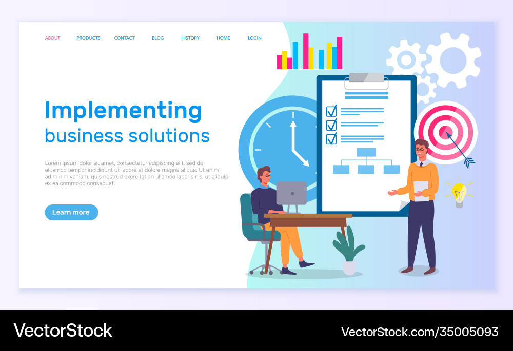 Implementing business solutions side template Vector Image
