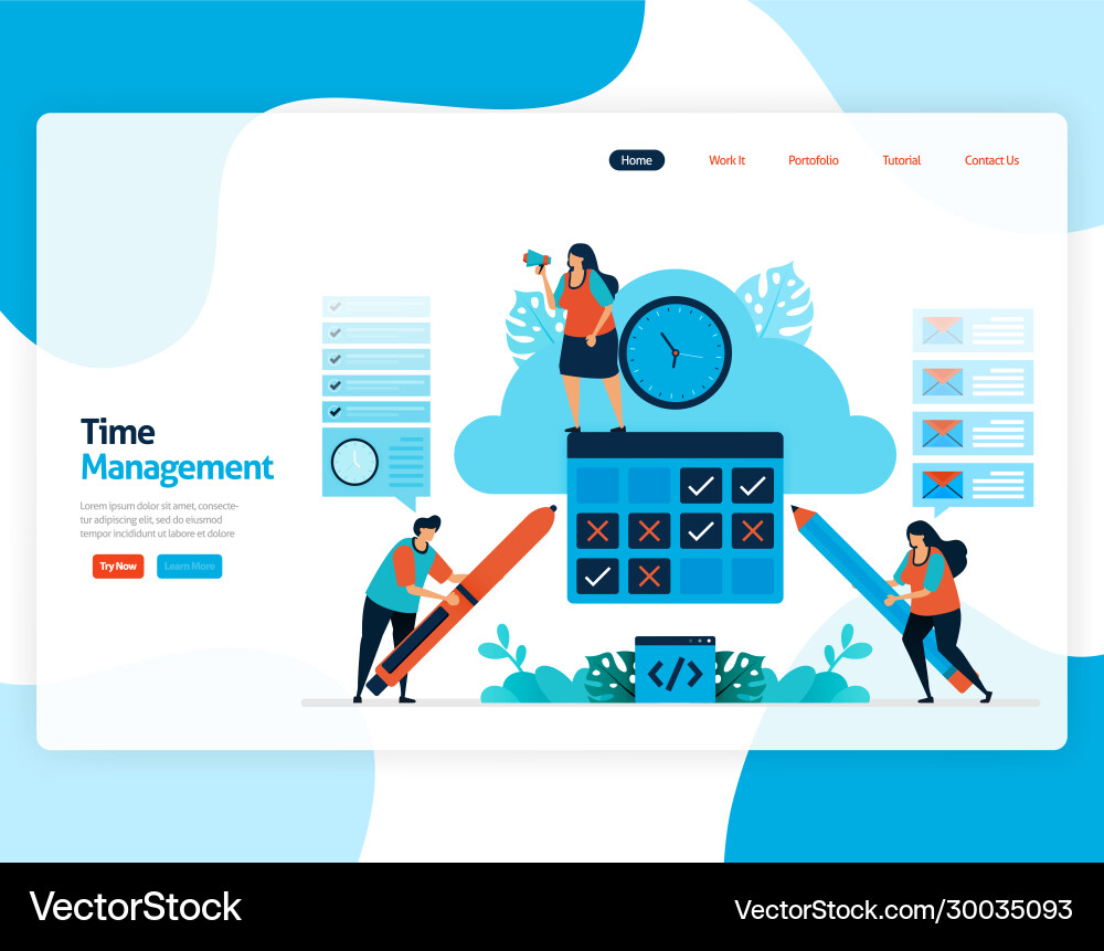 Landing page time management and scheduling vector image