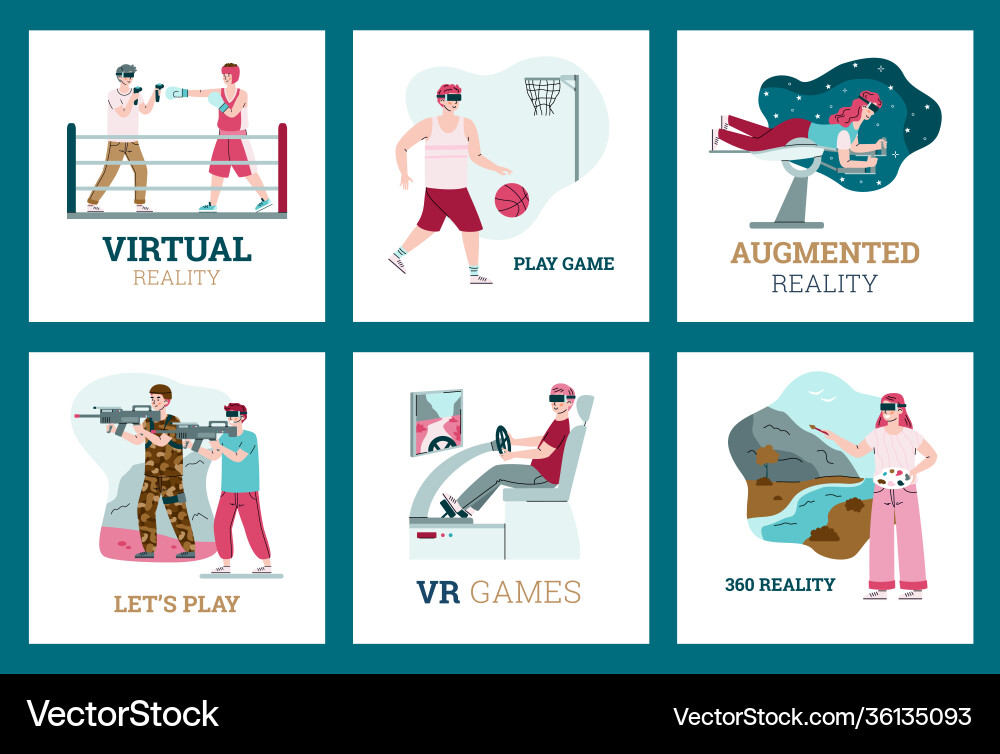 People play in computer games augmented virtual People play in computer games augmented virtual vector image