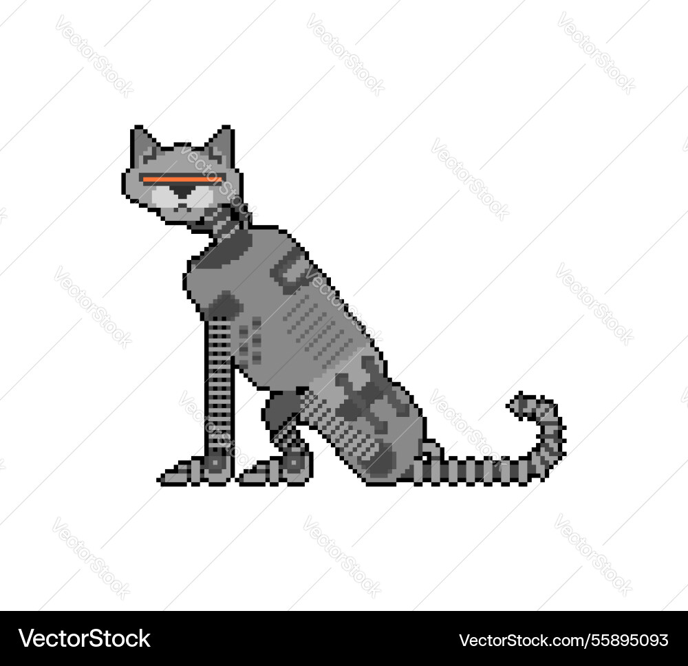 Robot cat pixel art 8 bit cyborg pixelated vector image