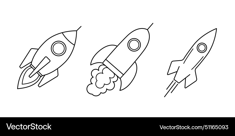 Rocket line icons set spaceship isolated Rocket line icons set spaceship isolated vector image