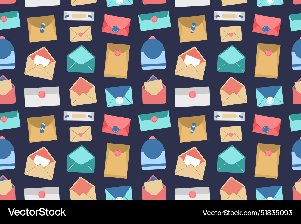 Seamless pattern with various mail envelopes Seamless pattern with various mail envelopes Vector Image