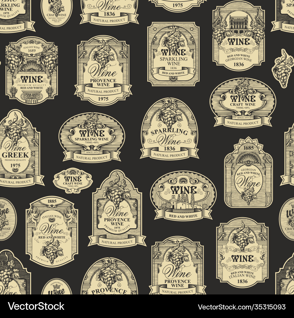 Seamless pattern with various wine labels Seamless pattern with various wine labels vector image