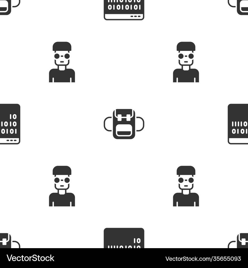 Set binary code school backpack and nerd geek Set binary code school backpack and nerd geek Vector Image