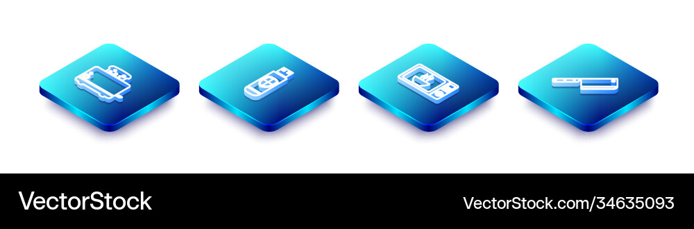 Set isometric line toaster with toasts usb flash Set isometric line toaster with toasts usb flash Vector Image