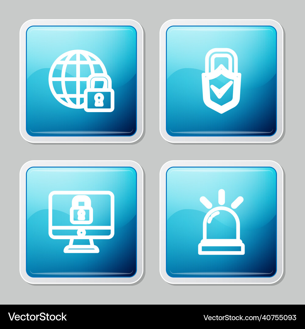 Set line global lockdown lock and check mark Set line global lockdown lock and check mark vector image