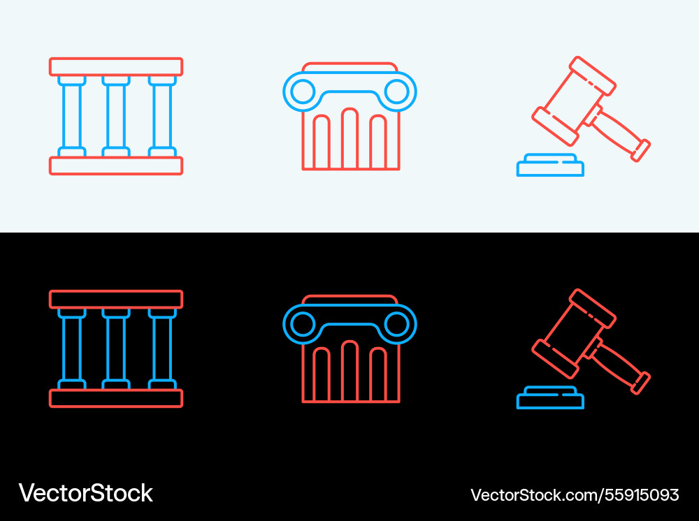 Set line judge gavel prison window and law pillar Set line judge gavel prison window and law pillar vector image