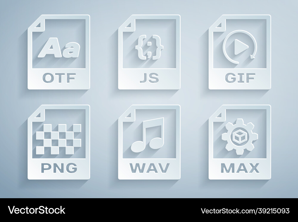 Set wav file document gif png max js and otf Set wav file document gif png max js and otf Vector Image