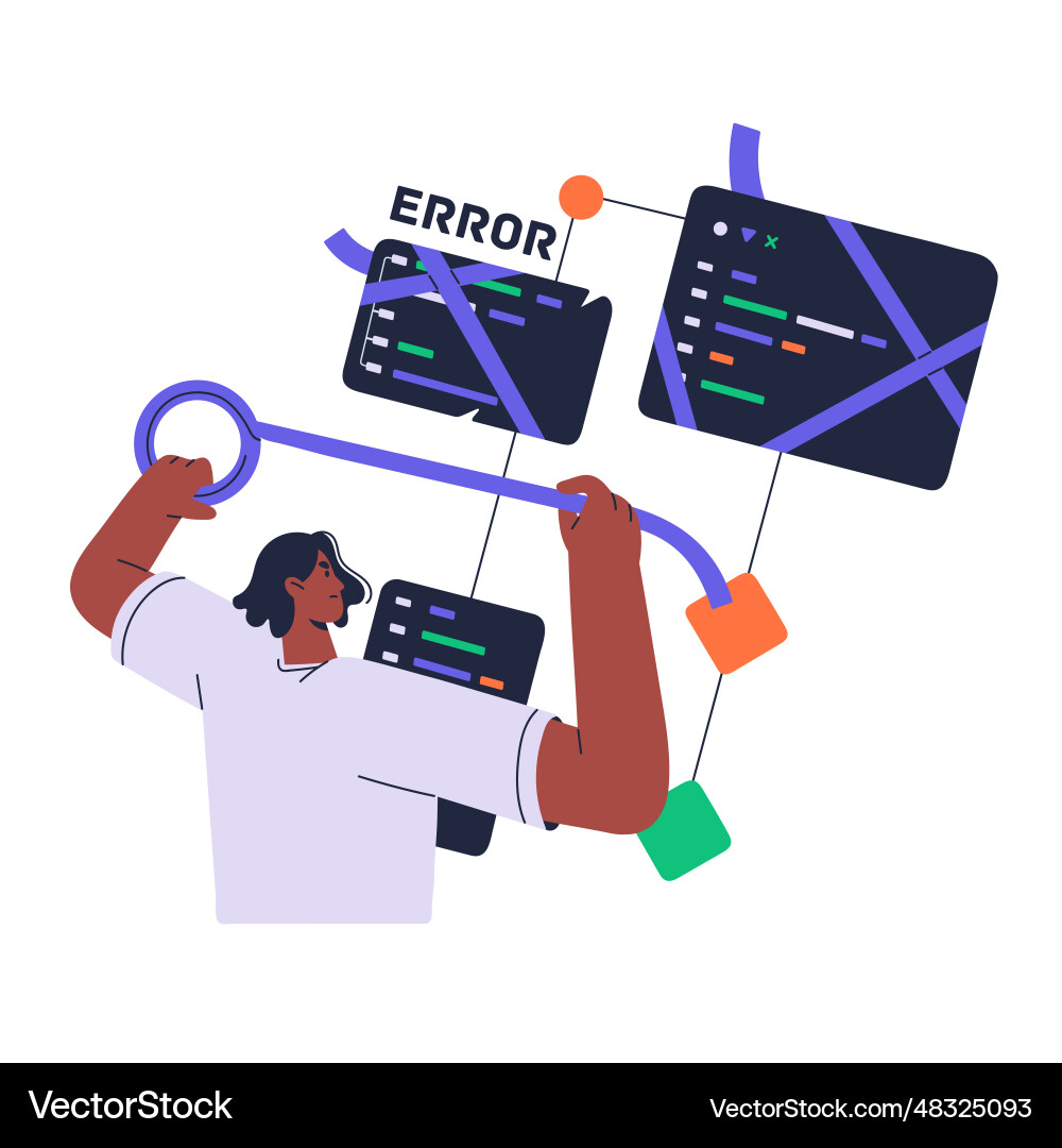 Software engineer fix error in code concept Vector Image