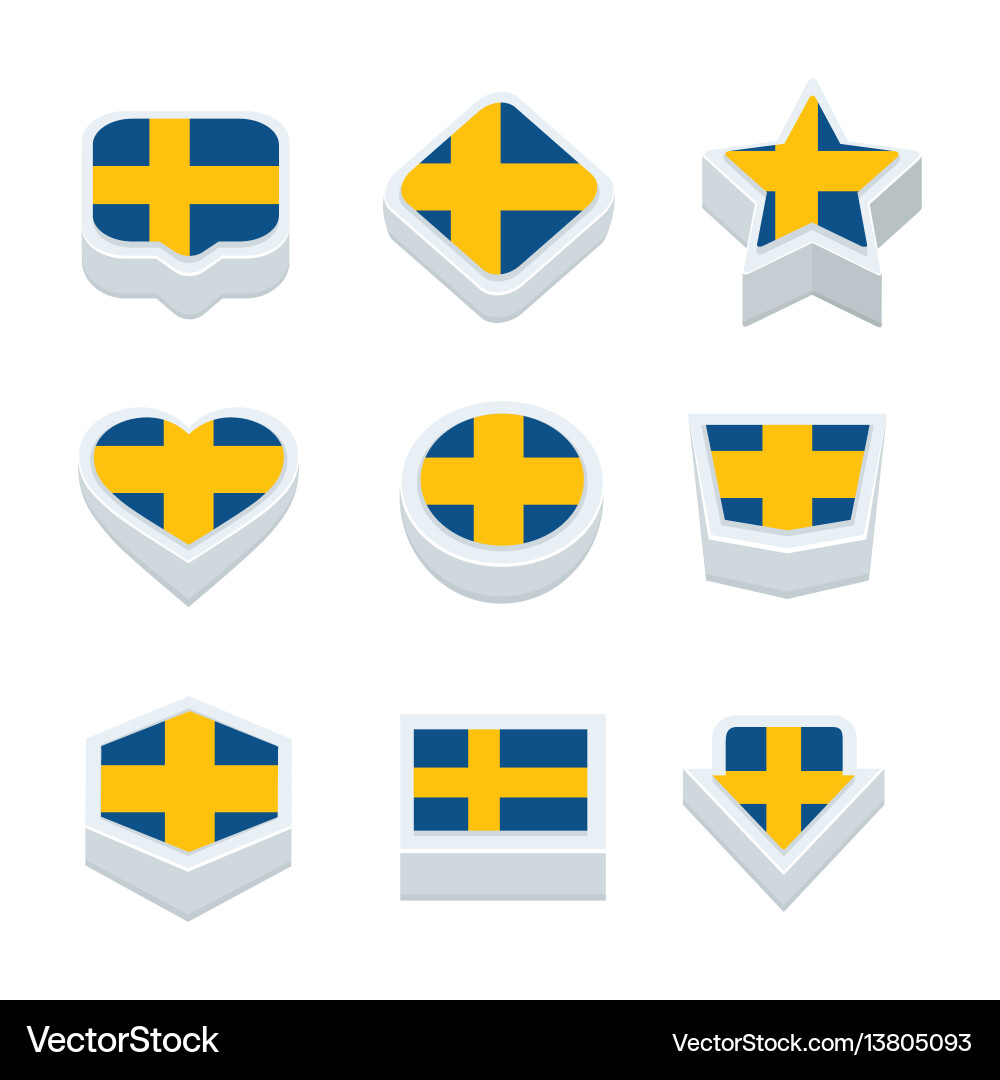 Sweden flags icons and button set nine styles Vector Image