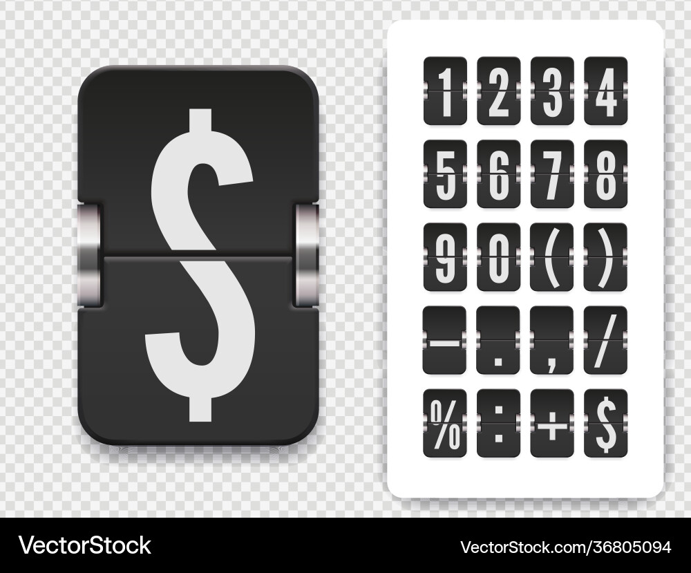 Flip number and symbol scoreboard on transparent Flip number and symbol scoreboard on transparent vector image