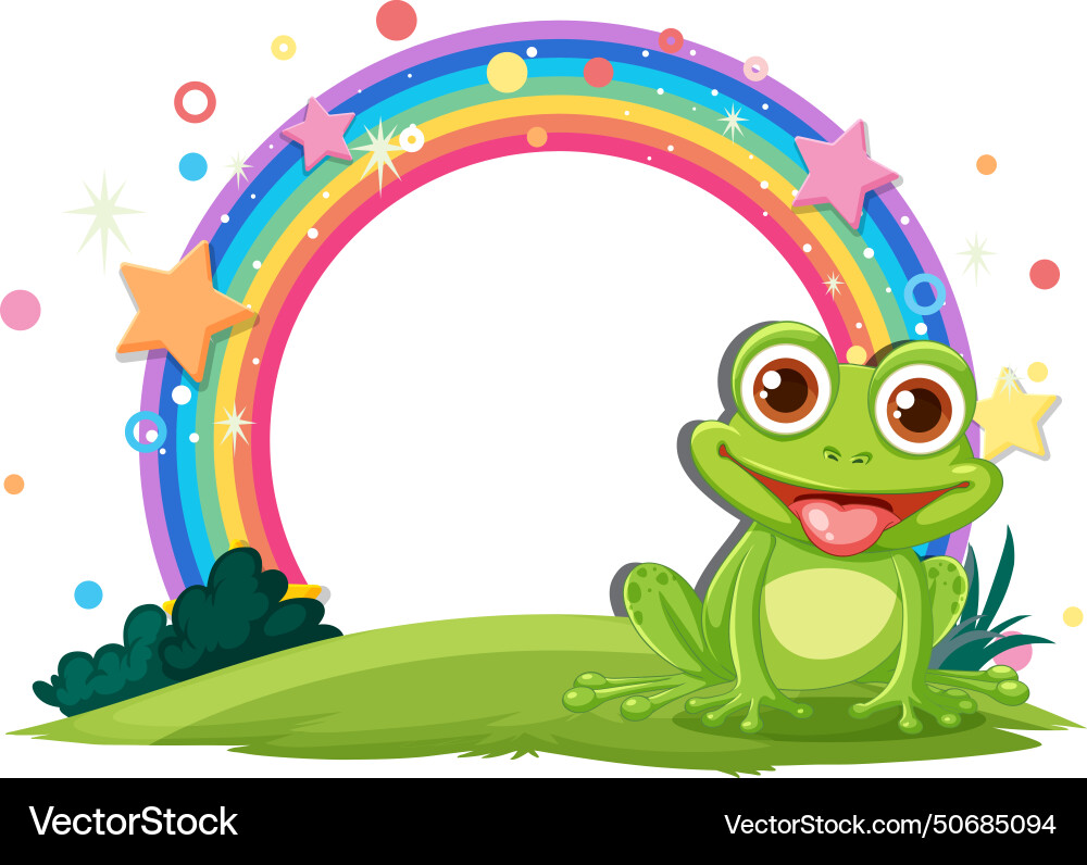Happy frog with a colorful rainbow and stars Happy frog with a colorful rainbow and stars vector image