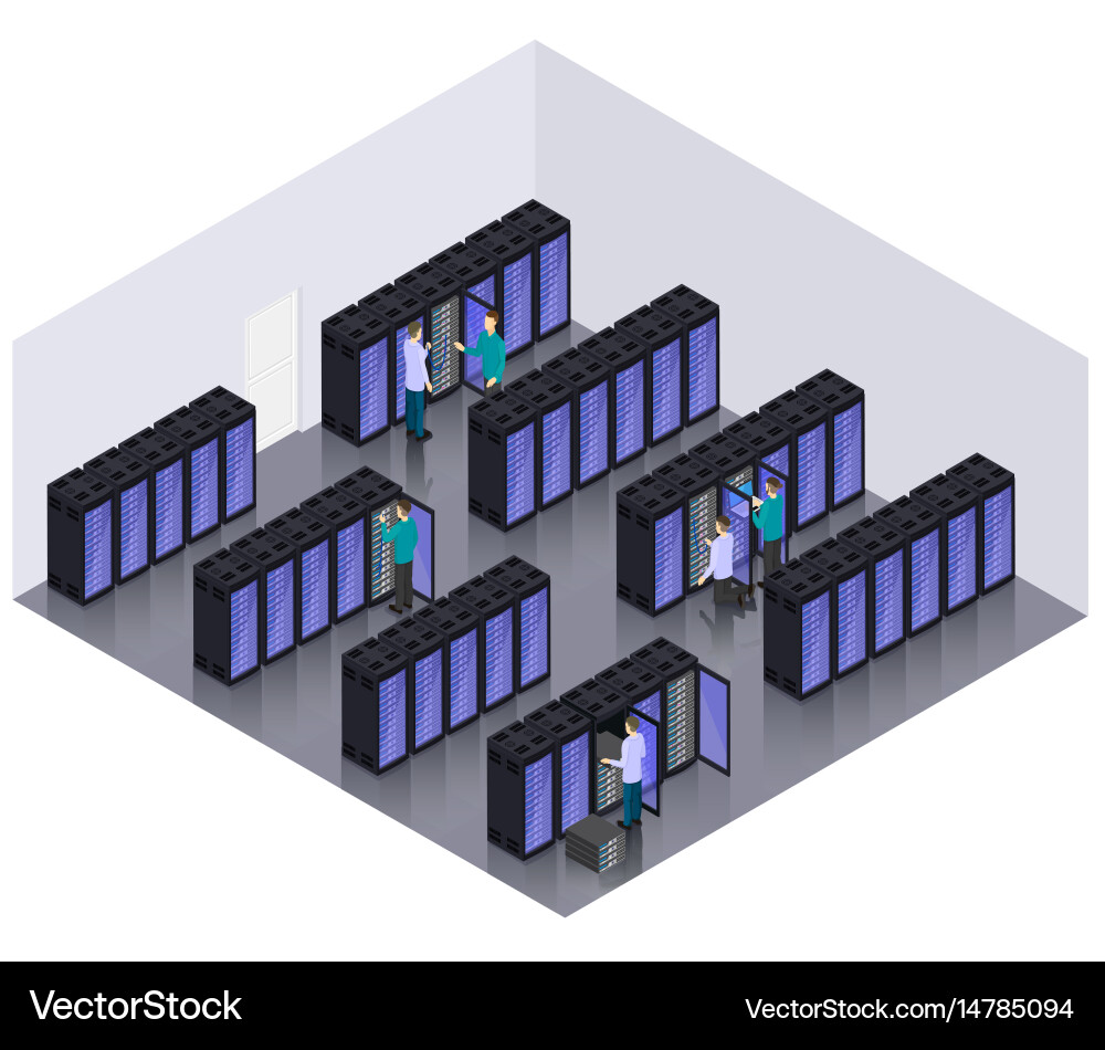 Isometric datacenter hosting servers room concept Vector Image