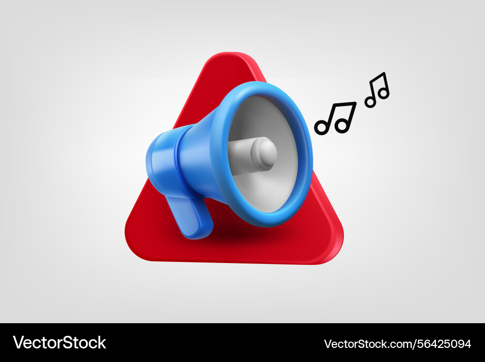 Megaphone with notes on red triangle 3d Megaphone with notes on red triangle 3d Vector Image