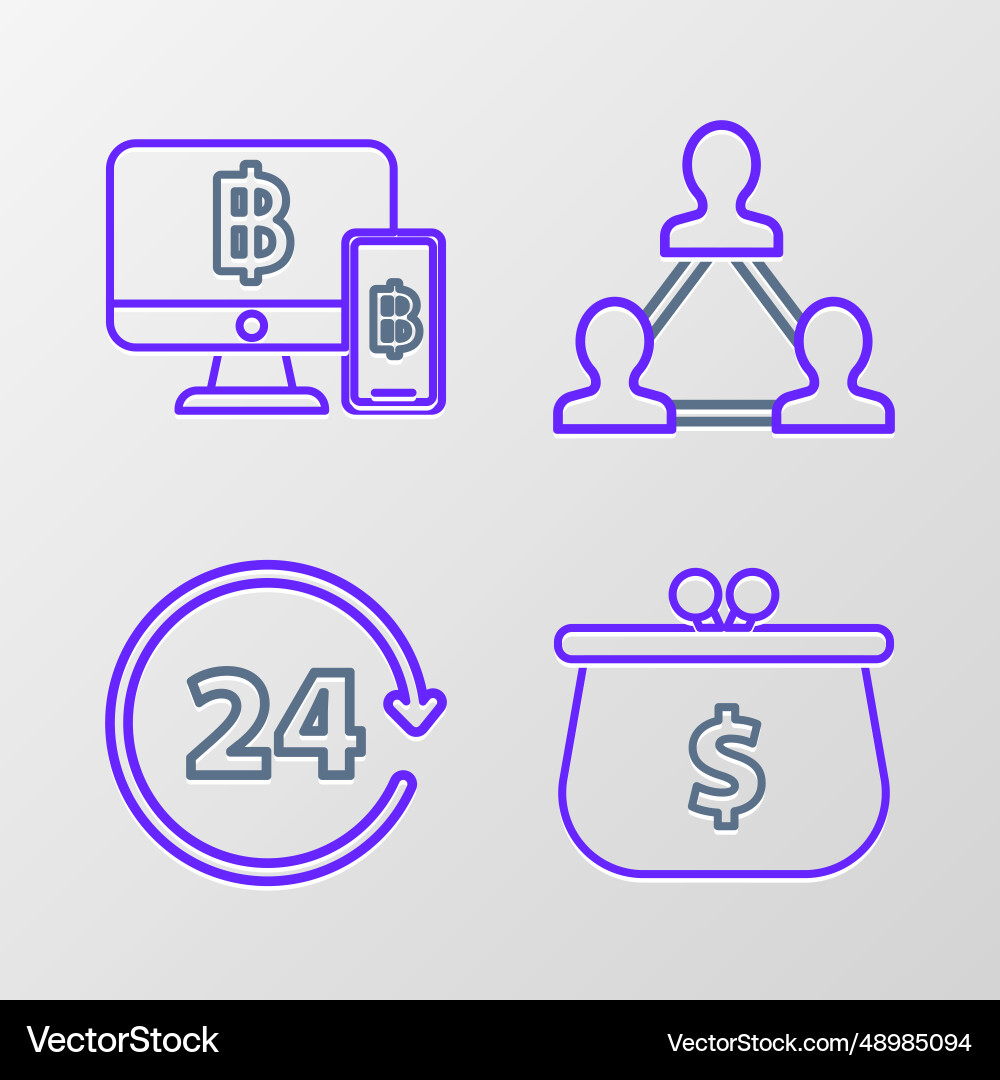 Set line wallet with dollar symbol clock 24 Set line wallet with dollar symbol clock 24 vector image