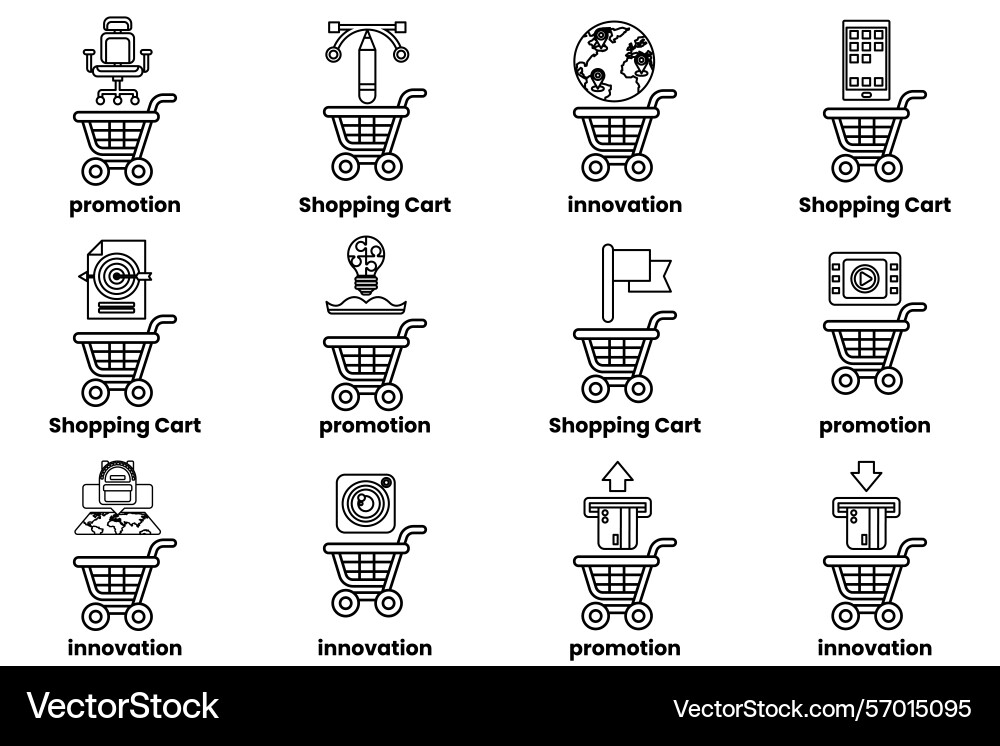 A set of shopping carts with different icons Vector Image
