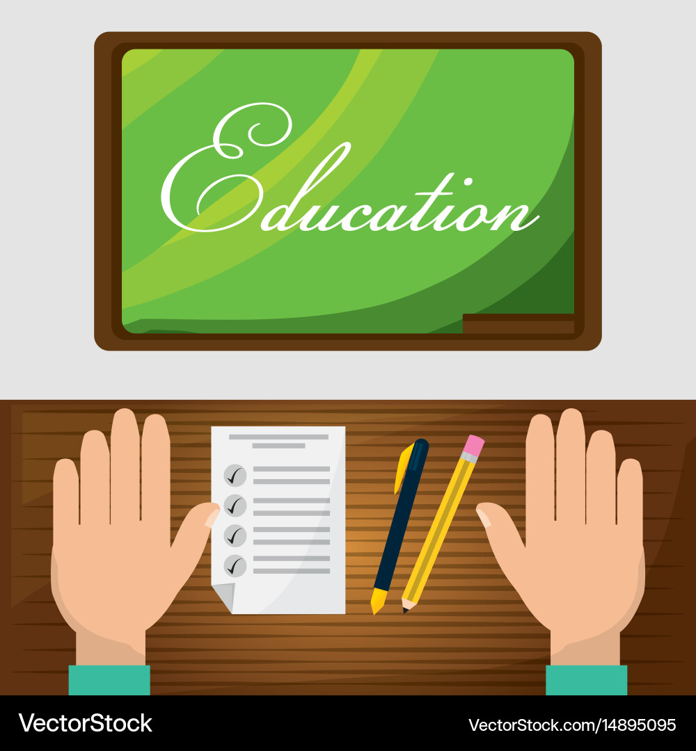 Class board with student doing test Vector Image