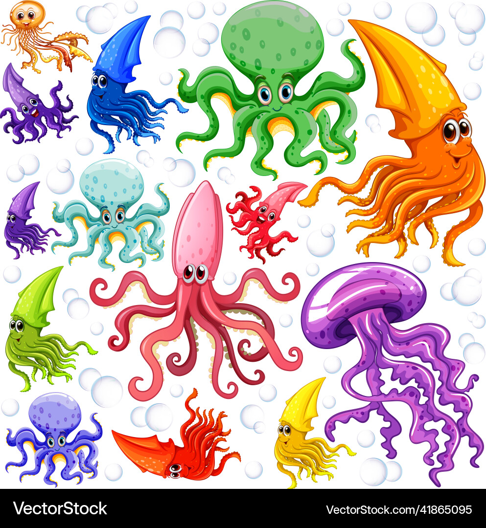 Colorful Underwater Sea Animals Vector Image