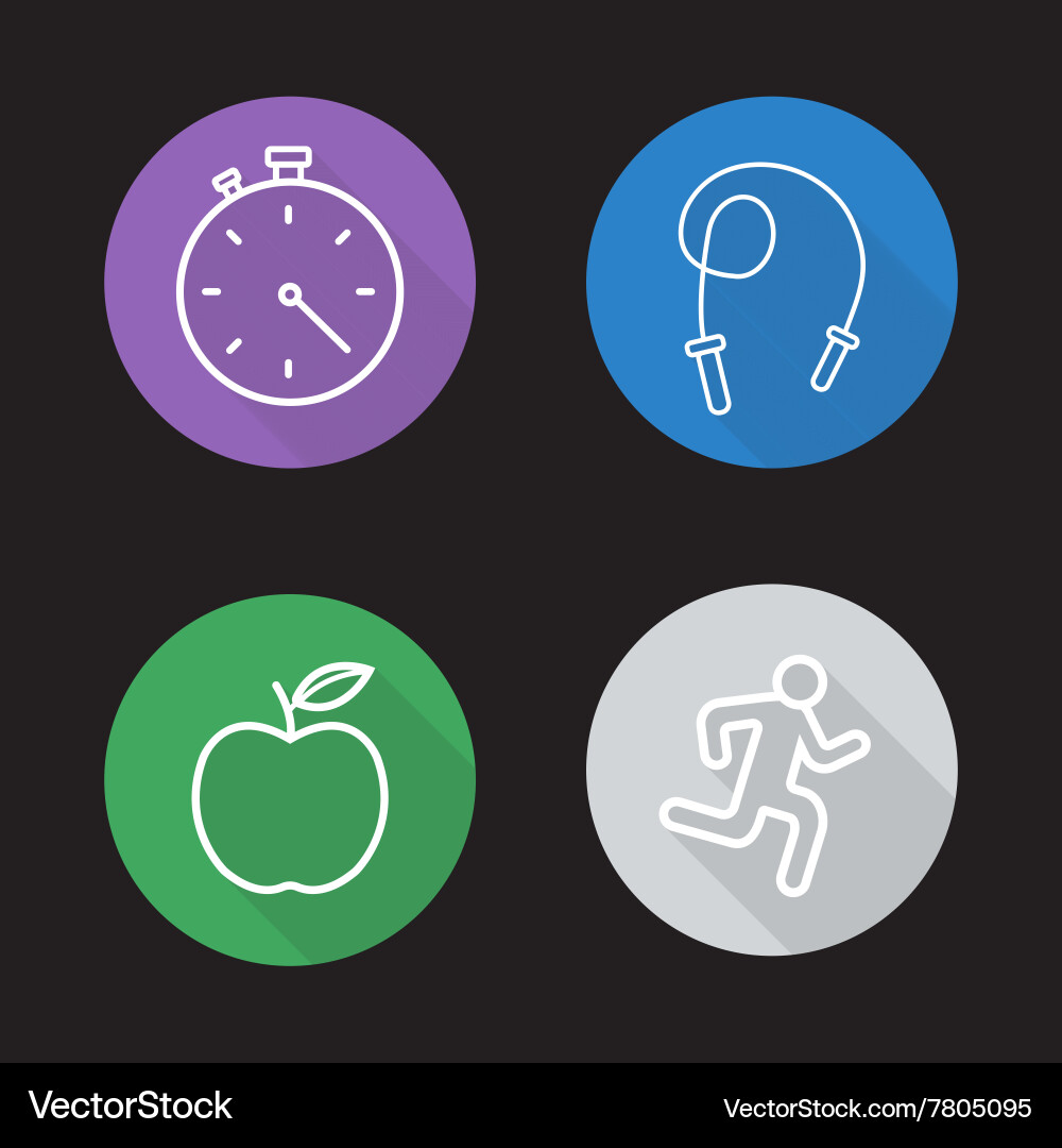 Diet and exercise flat linear icons set vector image