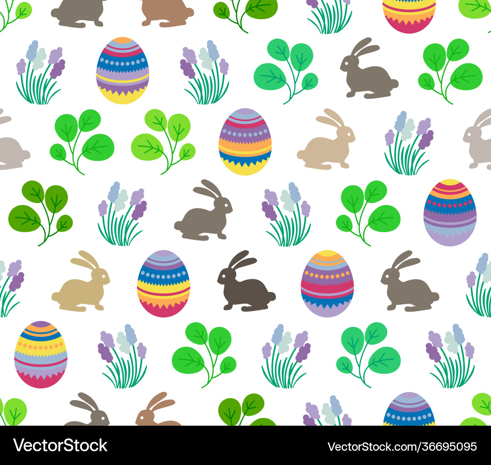 Easter seamless pattern with egg rabbit flower Easter seamless pattern with egg rabbit flower vector image