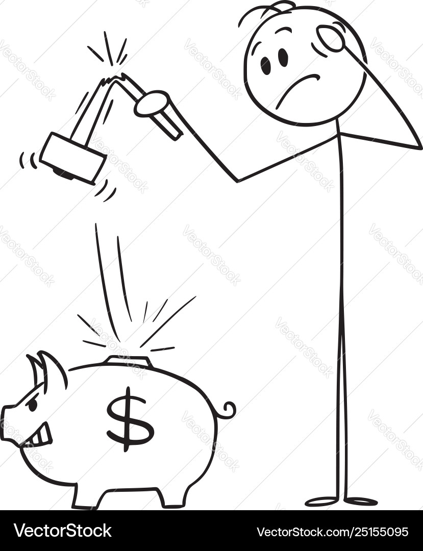 Man Failing to Break Piggy Bank Vector Image