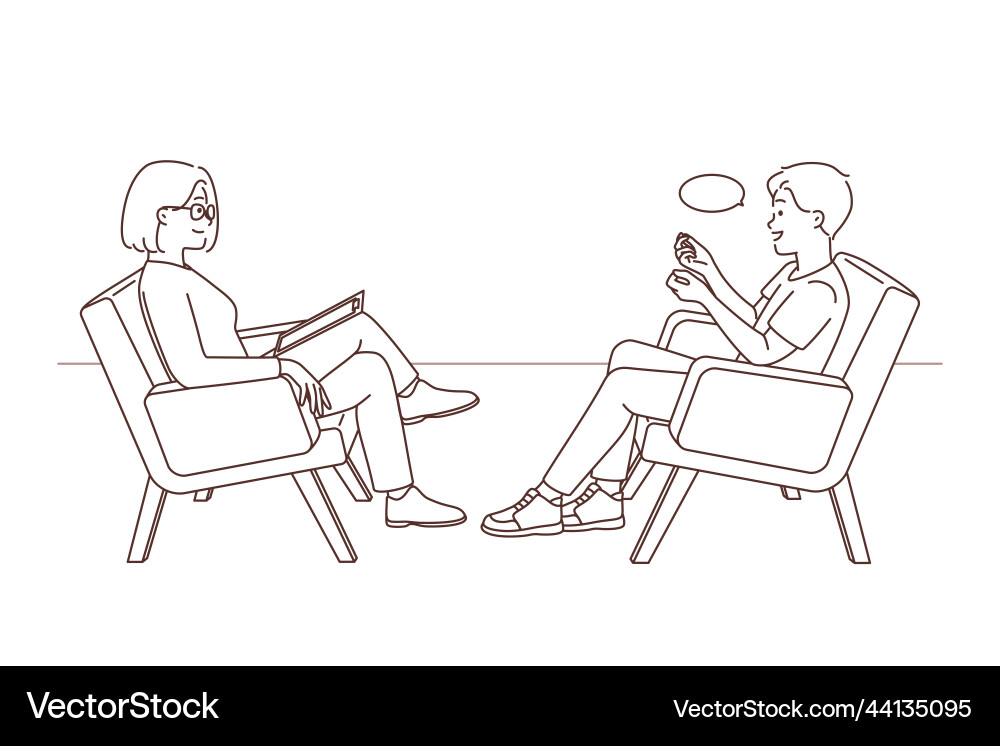 Man talking with psychologist at session Vector Image