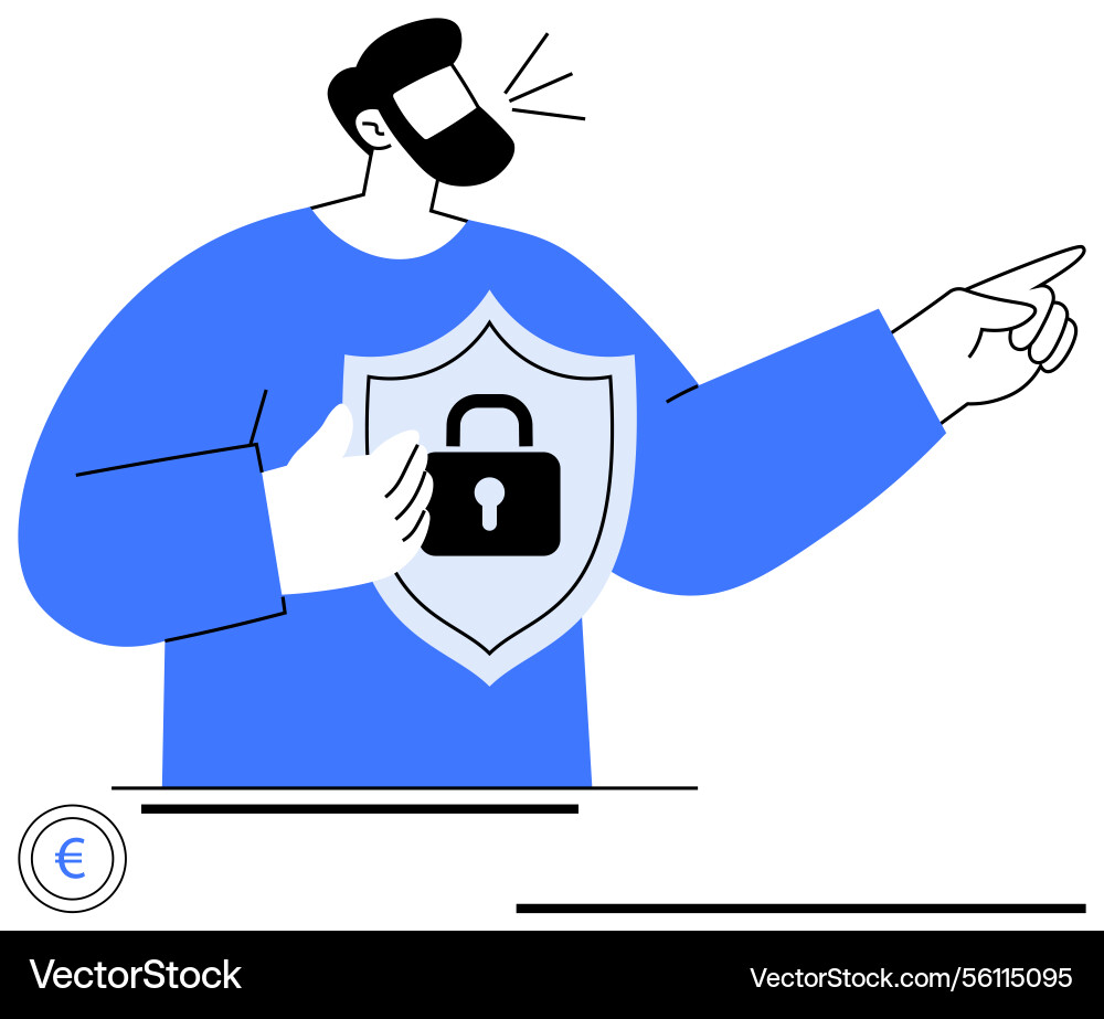 Man with shield featuring lock pointing forward Man with shield featuring lock pointing forward vector image