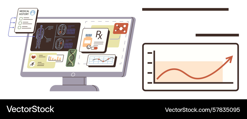 Medical data analysis on computer screen Medical data analysis on computer screen vector image