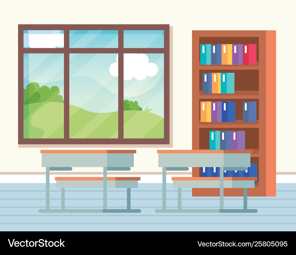 School Classroom with Bookshelf and Window vector image