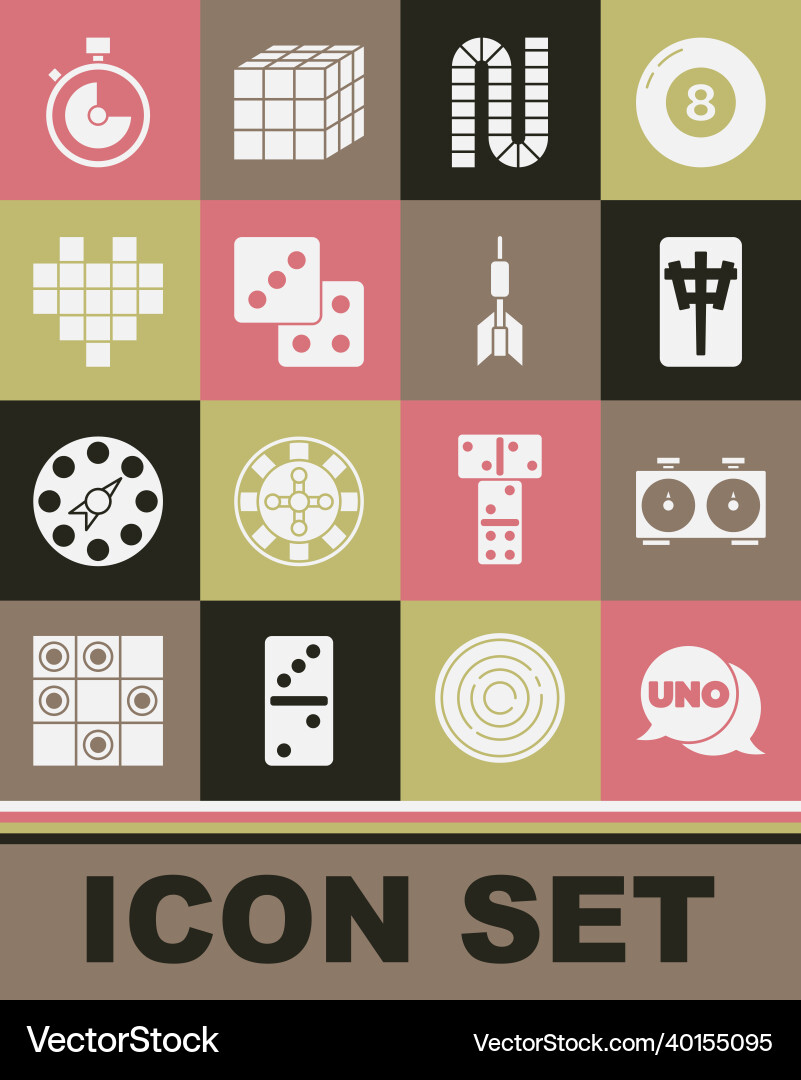 Set uno card game time chess clock mahjong vector image