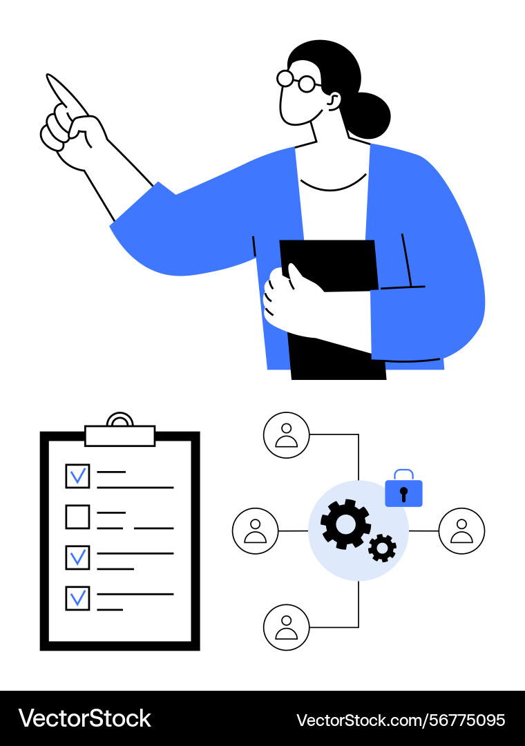 Team leader guiding workflow with task list vector image
