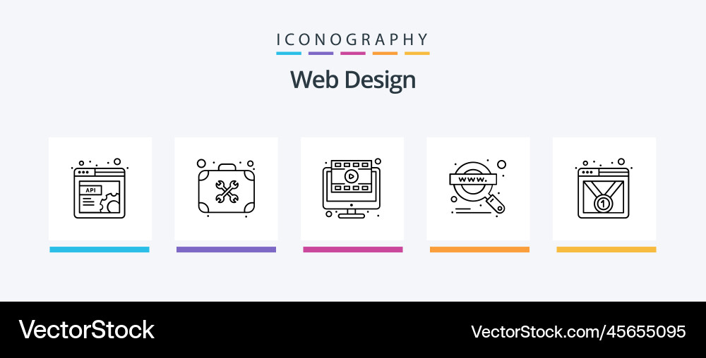 Web design line 5 icon pack including warning Vector Image