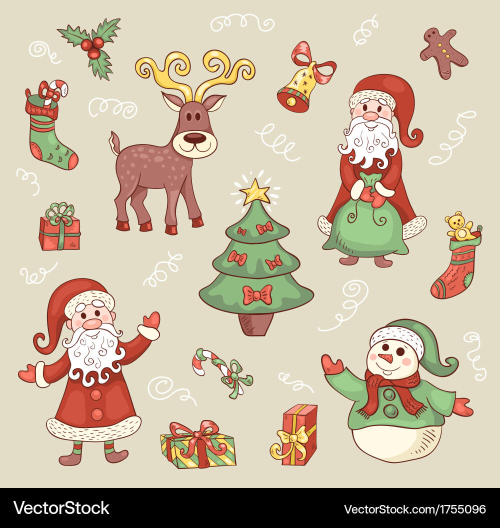 Adorable Christmas Cartoon Set Vector Image