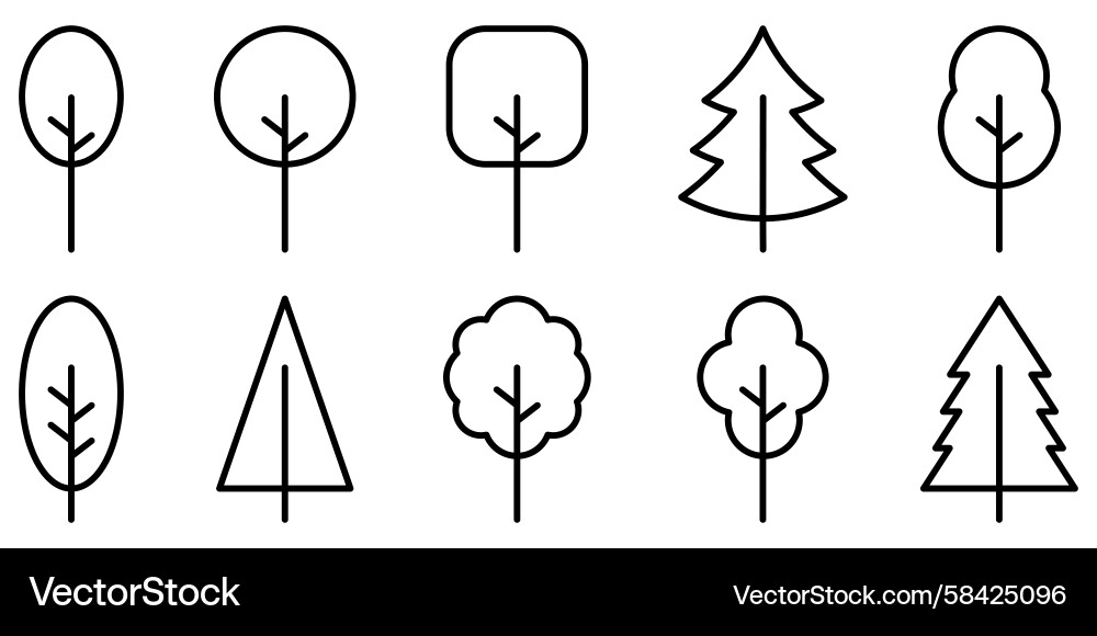 Big set of minimal trees linear icons Vector Image
