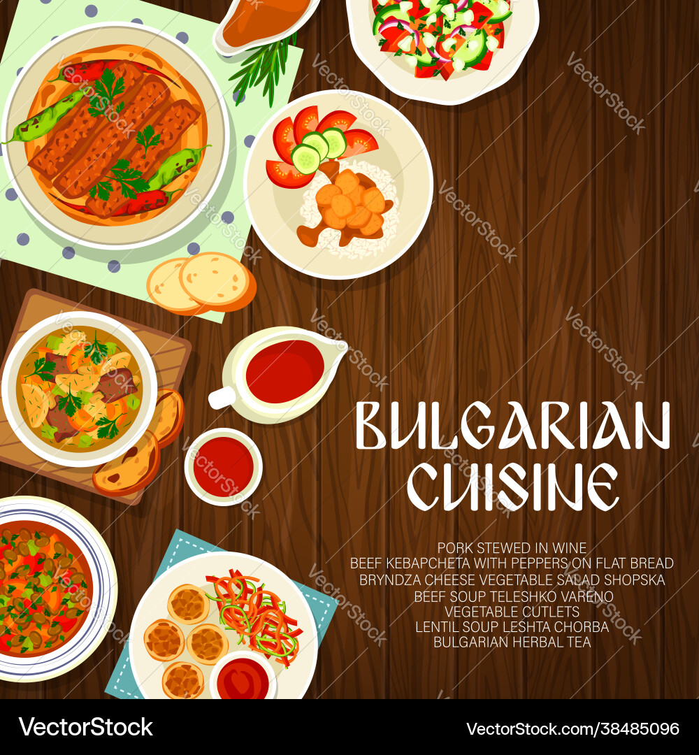 Bulgarian cuisine menu cover bulgaria food dishes Bulgarian cuisine menu cover bulgaria food dishes vector image