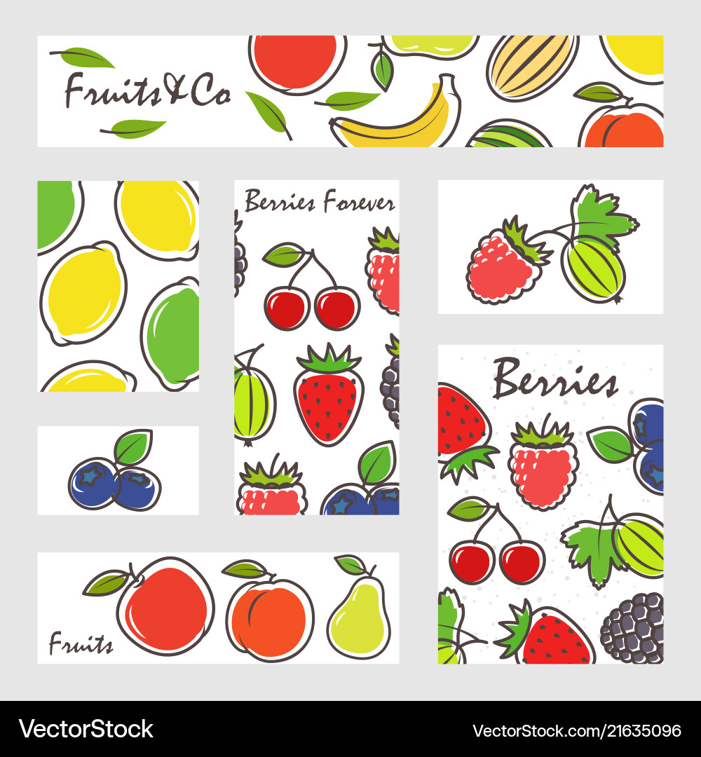 Fruits and berries banners set Fruits and berries banners set Vector Image