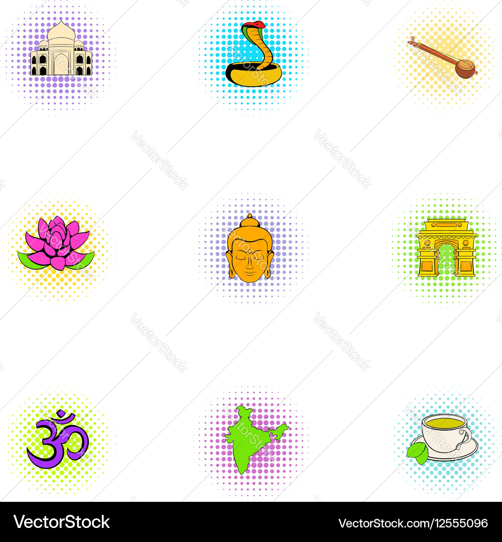 Indien Icons set pop-art style Vektorbild
