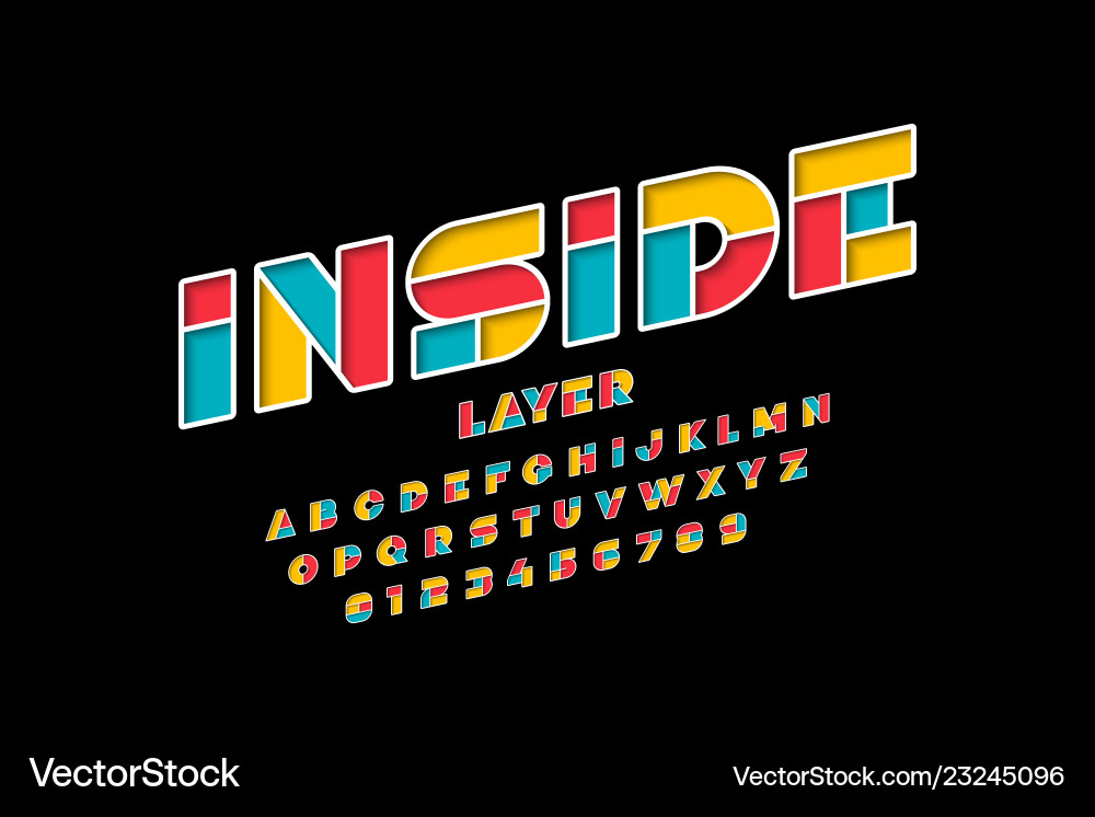 Layered Font Alphabet & Numbers - Geometric Style Layered Font Alphabet & Numbers - Geometric Style vector image
