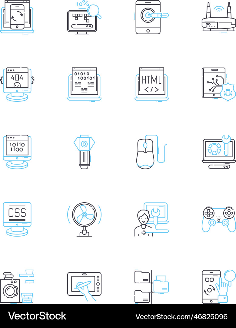 Machine learning linear icons set neural nerks Machine learning linear icons set neural nerks vector image